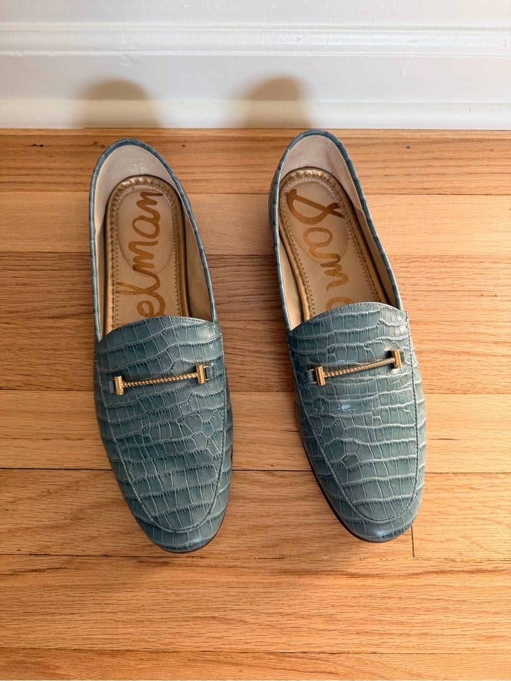 Sam Edelman Loraine Bit Loafer Blue Croc Embossed Leather Size 10 (Read)